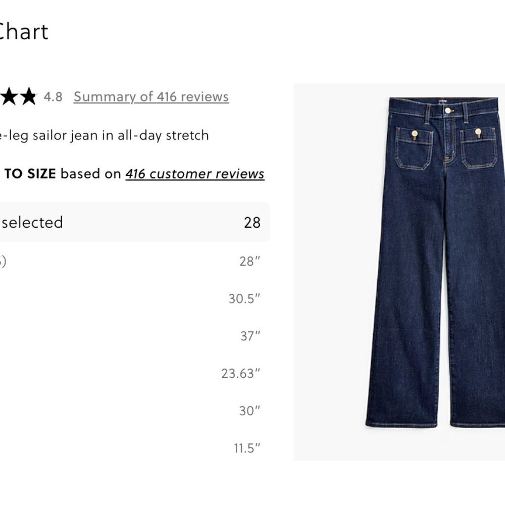J Crew Slim wide-leg sailor jean in all-day stretch - NWT Size 28 - Picture 5 of 6